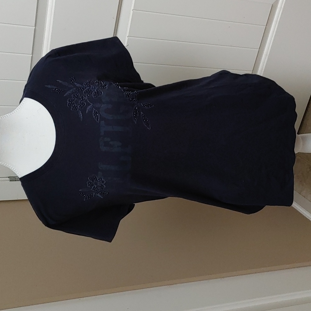 Tommy Hilfiger dark blue women t-shirt short sleeves flower applique XL